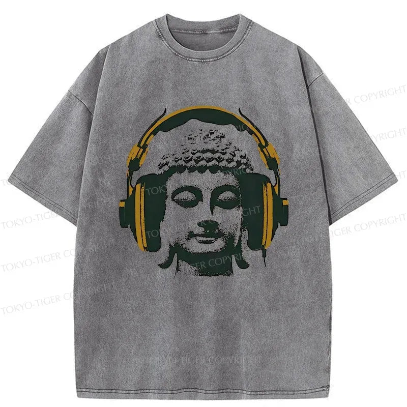 Kyoto-Lion Buddha Listening To Music Japan Washed T-Shirt