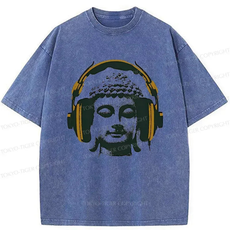 Kyoto-Lion Buddha Listening To Music Japan Washed T-Shirt