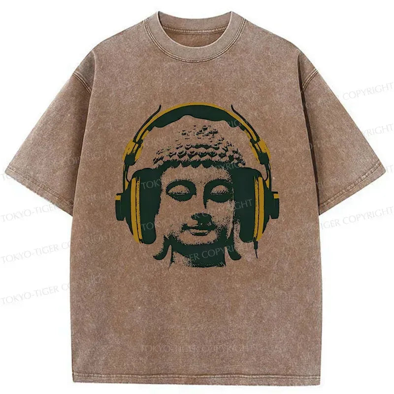 Kyoto-Lion Buddha Listening To Music Japan Washed T-Shirt