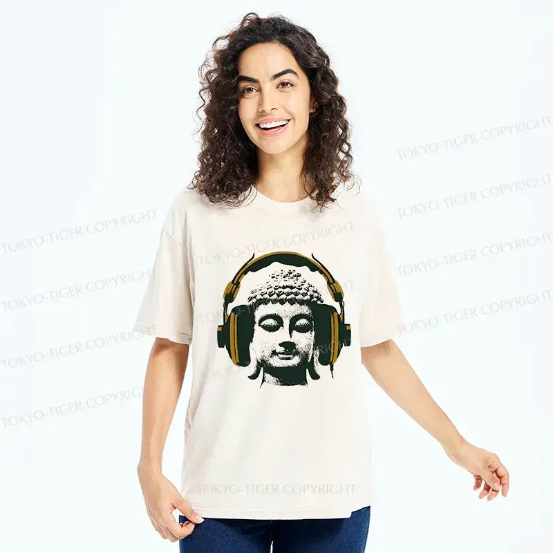Kyoto-Lion Buddha Listening To Music Japan Washed T-Shirt