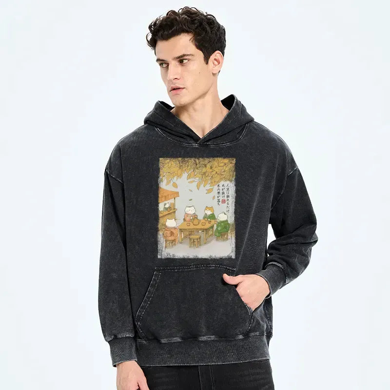 washed cat hoodie for daily wear