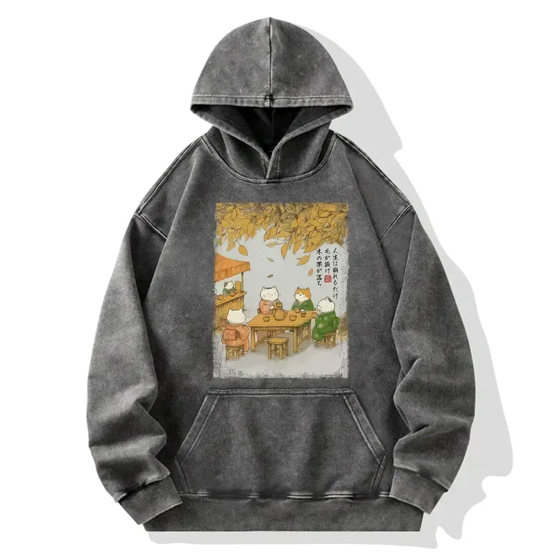 washed cat hoodie for daily wear