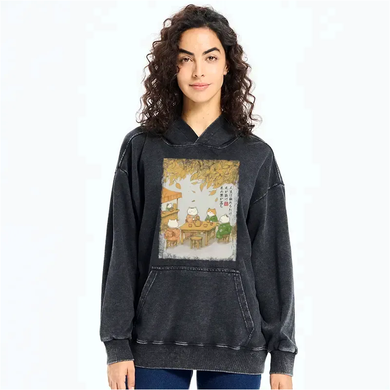 washed cat hoodie for daily wear
