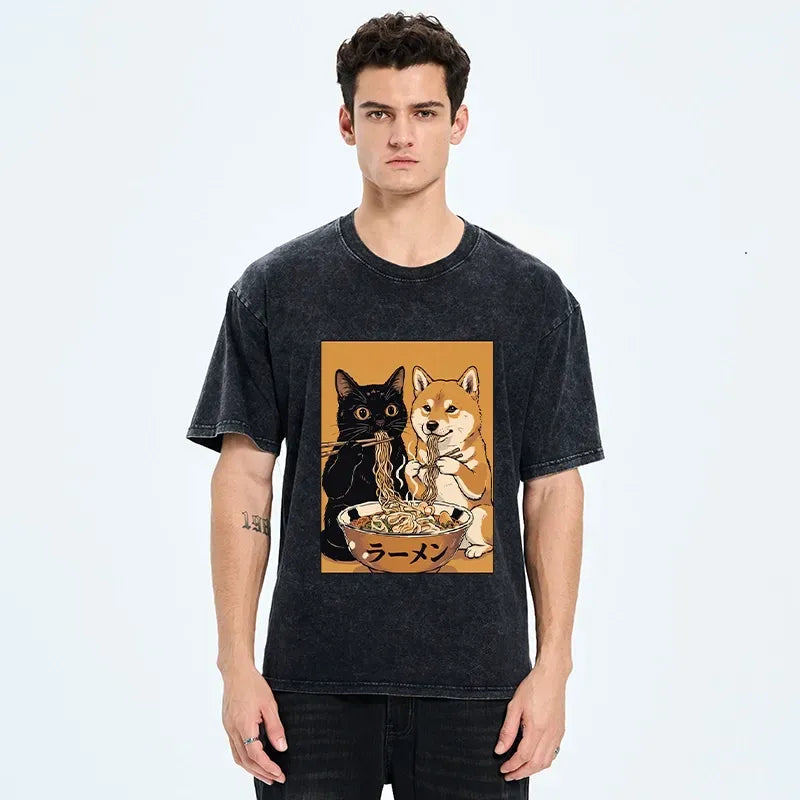 funny cat shiba inu noodle lover t-shirt