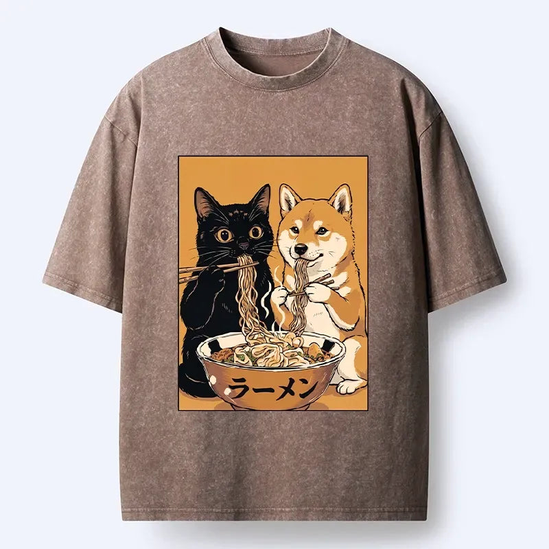 funny cat shiba inu noodle lover t-shirt