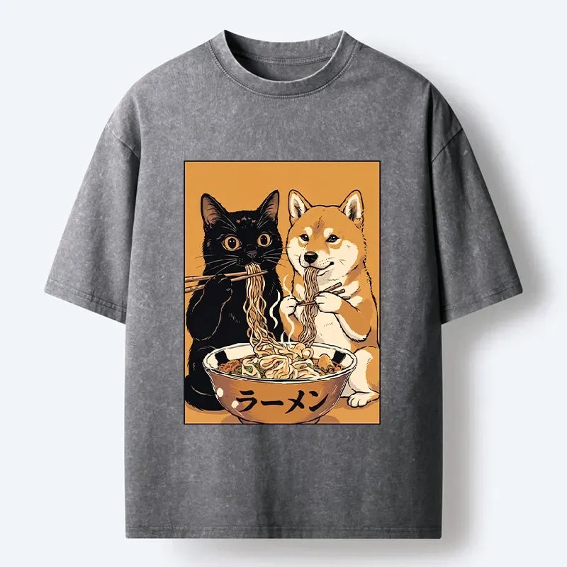 funny cat shiba inu noodle lover t-shirt
