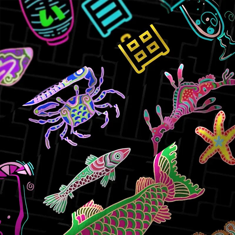 Japanese neon sea animals button-up shirt