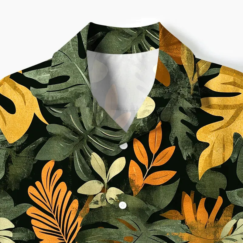 Trendy Hawaiian Shirt with Tropical Leaves