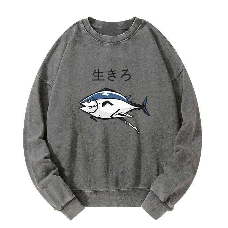 Kyoto-Lion Running Fish Washed Sweatshirt