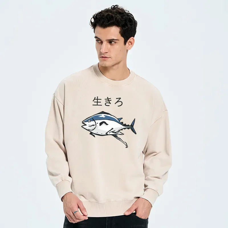 Japanese Vintage Washed Sweatshirt for Daily Wear