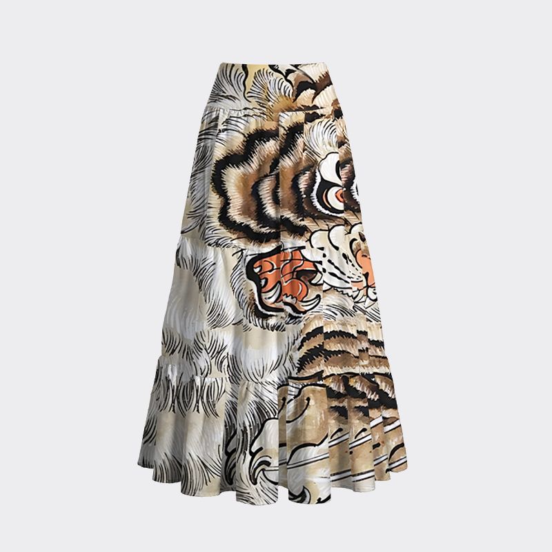 Japanese Fierce Tiger Maxi Skirt for Vacation