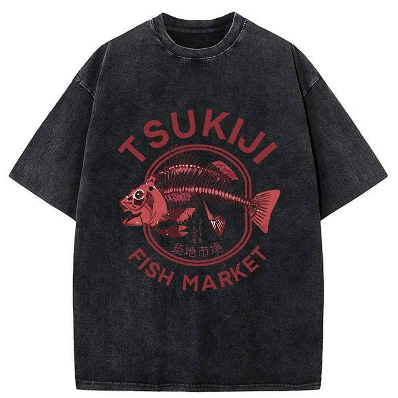 Kyoto-Lion Tokyo Tsukiji Fish Market Vintage Japan Washed T-Shirt