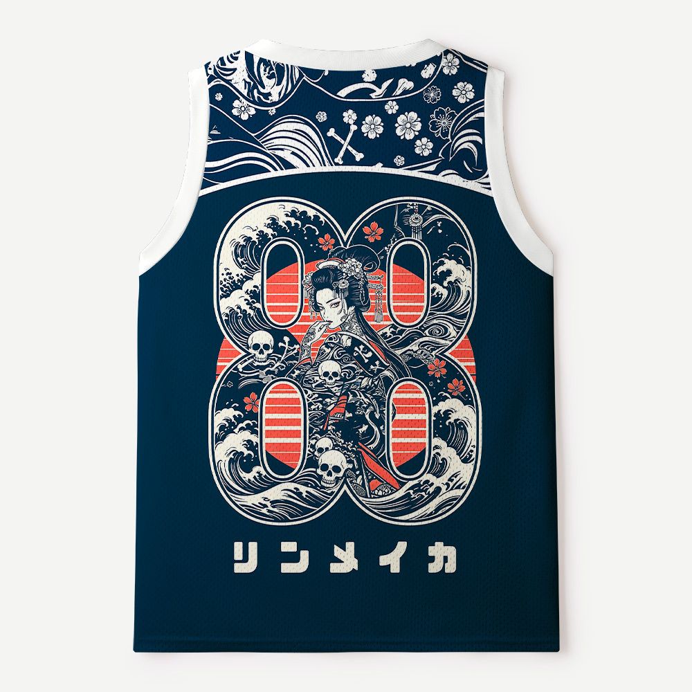 Kyoto-Lion Skeleton Sun Kimono Mesh Tank Top