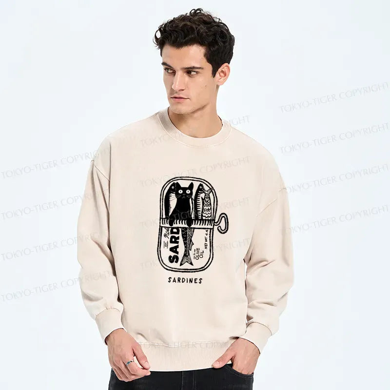 Kyoto-Lion Cat Hiding In A Sardine Can Washed Sweatshirt
