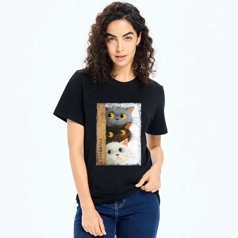 Japanese Cat T-Shirt for Daily Wear