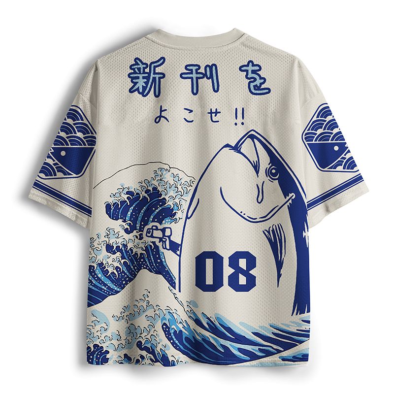 Japanese streetwear mesh jersey for fitness