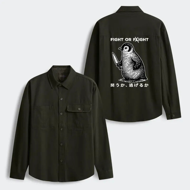 Kyoto-Lion Funny Fight Or Flight Men's Corduroy Work Jacket