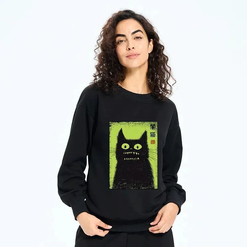 Kyoto-Lion Spooky Black Cat Japanese Classic Sweatshirt
