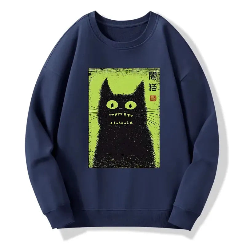 Kyoto-Lion Spooky Black Cat Japanese Classic Sweatshirt