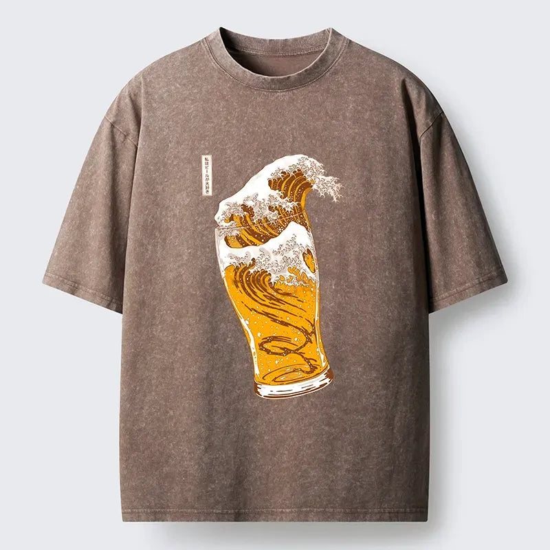 japanese vintage wave print t-shirt