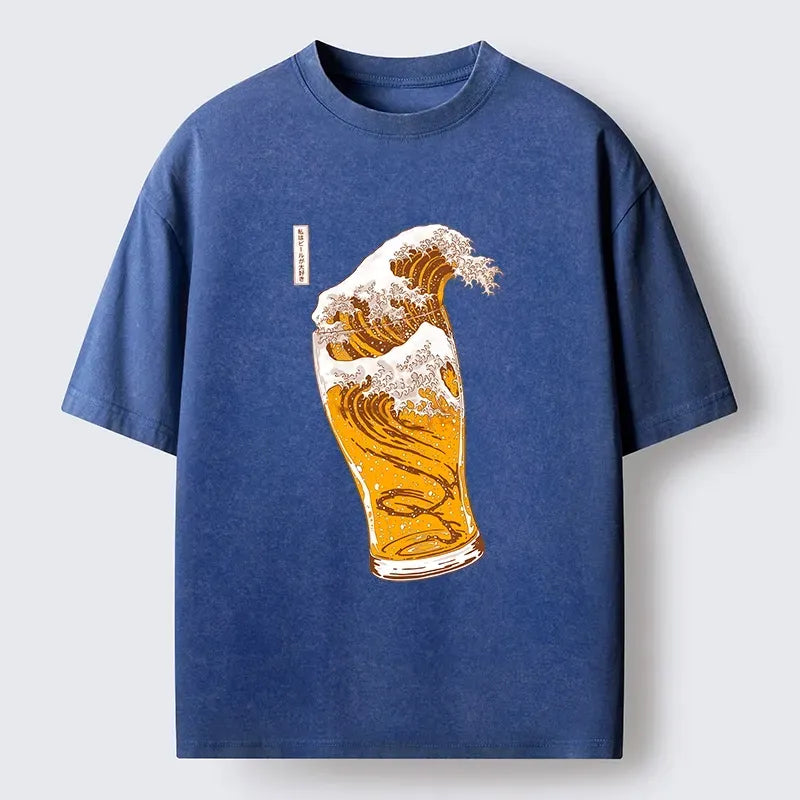 japanese vintage wave print t-shirt