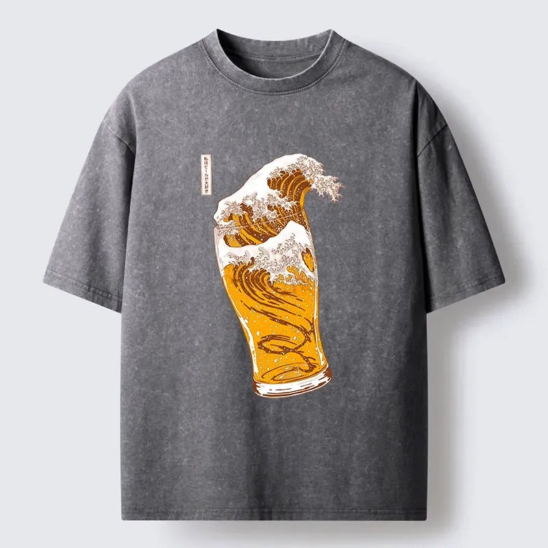 japanese vintage wave print t-shirt