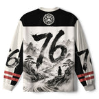 Kyoto-Lion Samurai Cat Mountains Paneled Long Sleeve Jersey