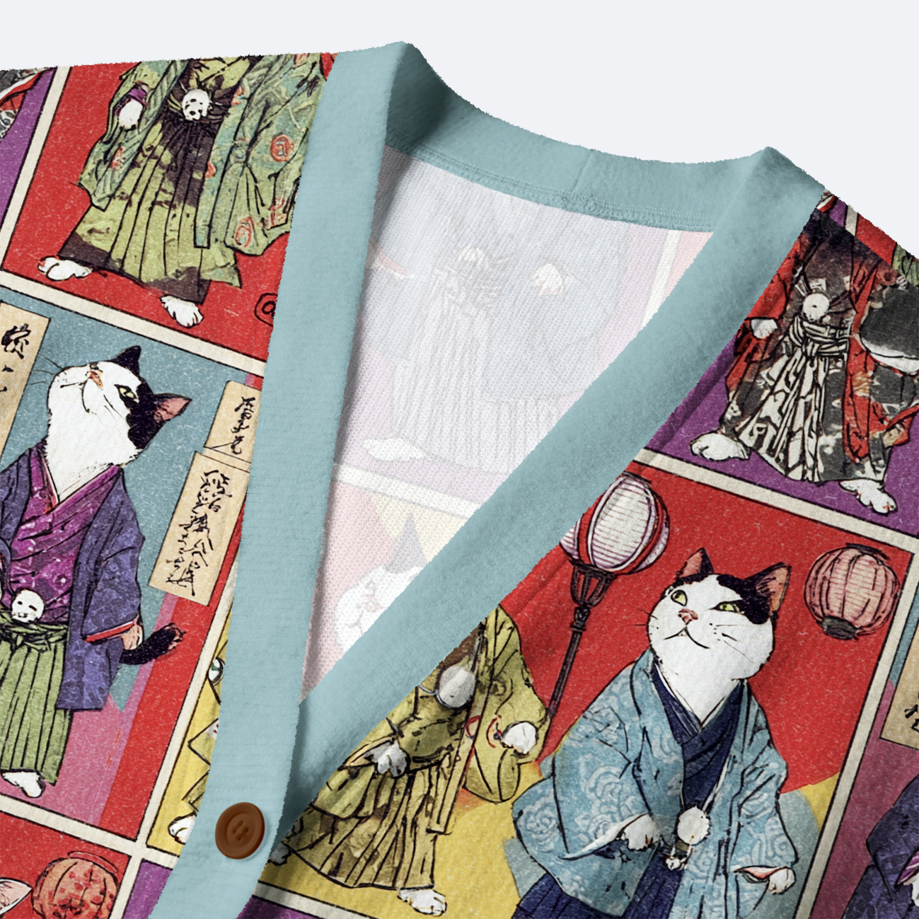 Kyoto-Lion Vintage Samurai Cat Ugly Cardigan Sweater
