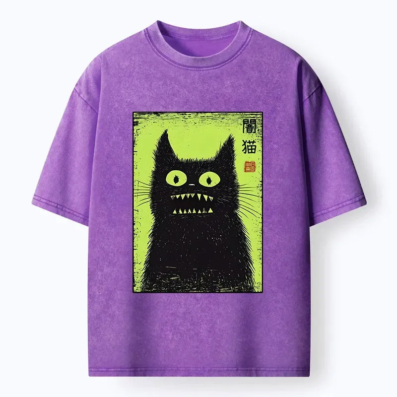 japanese spooky black cat t-shirt for gift for him