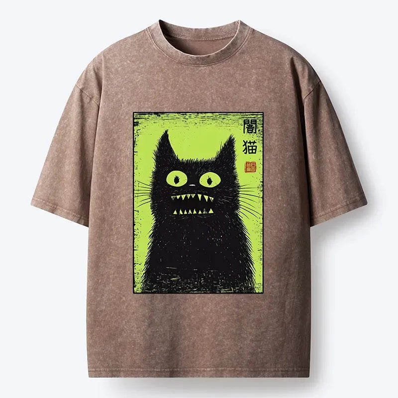 japanese spooky black cat t-shirt for gift for him