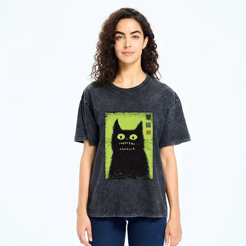 japanese spooky black cat t-shirt for gift for him