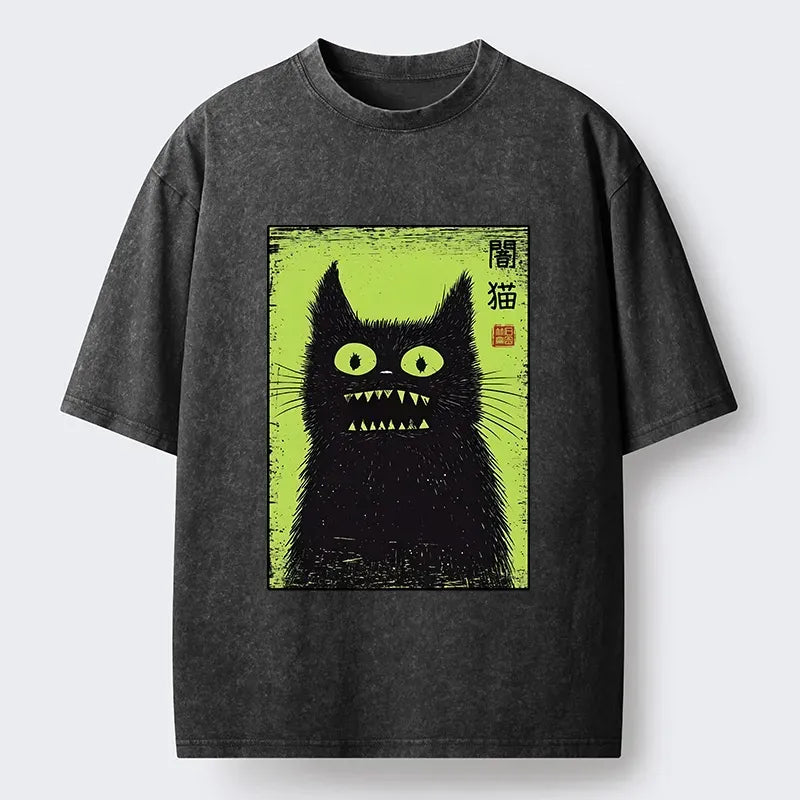 japanese spooky black cat t-shirt for gift for him