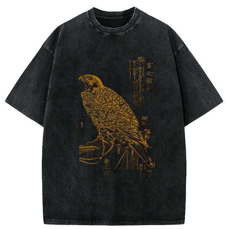 Kyoto-Lion Japanese Peregrine Falcon Washed T-Shirt