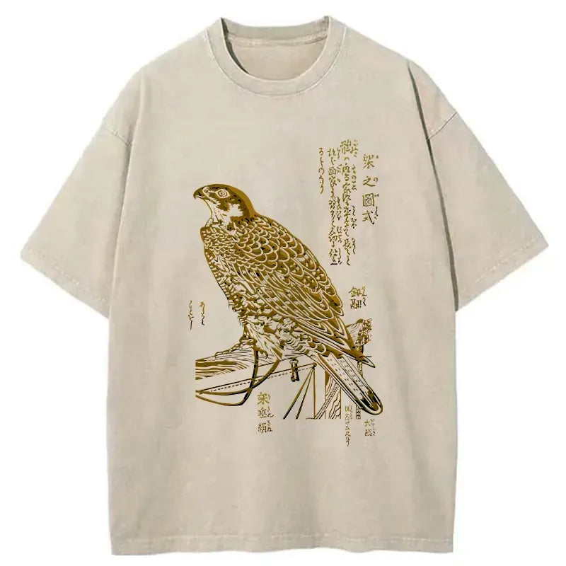 Kyoto-Lion Japanese Peregrine Falcon Washed T-Shirt