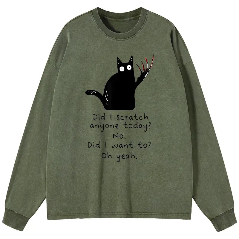 Kyoto-Lion Cats With Sharp Claws Washed Long Sleeve T-Shirt
