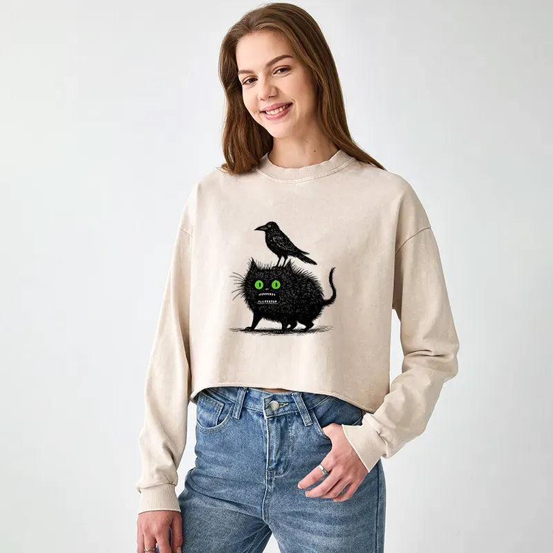 Black Cat Ukiyo-e Sweatshirt for Women