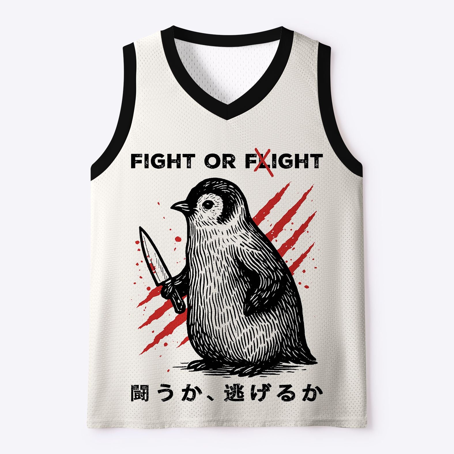 Kyoto-Lion Woodblock Penguin:Fight Or Flight Mesh Tank Top