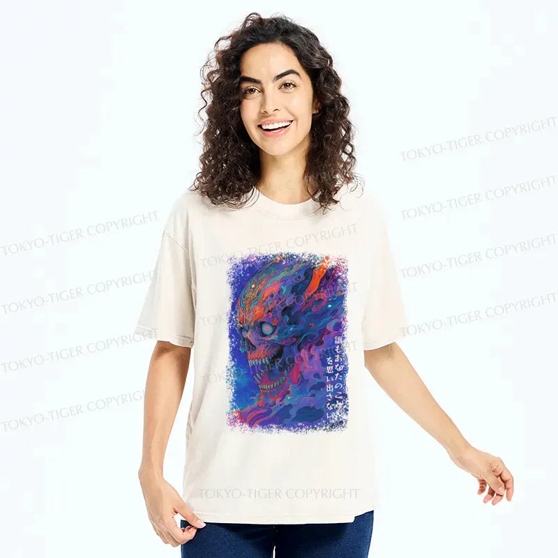 Kyoto-Lion Japanese Ukiyoe Skeleton Poster Washed T-Shirt