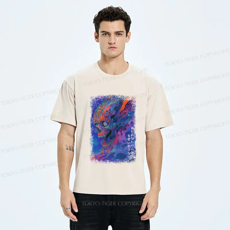 Kyoto-Lion Japanese Ukiyoe Skeleton Poster Washed T-Shirt