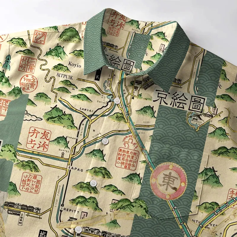 Japanese Lion Print Button-up Shirt