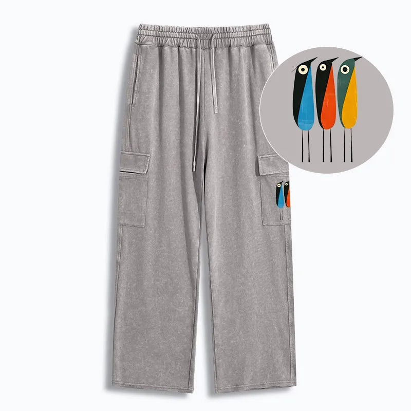 Kyoto-Lion Bold Shape Birds Washed Utility Sweatpants