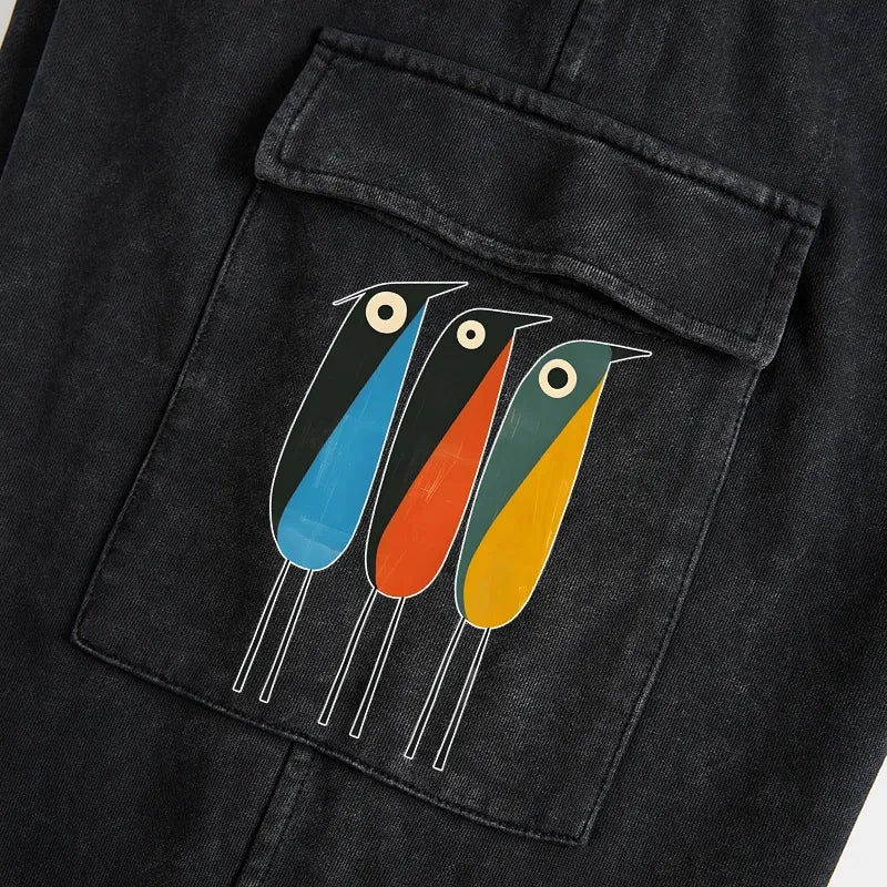 Kyoto-Lion Bold Shape Birds Washed Utility Sweatpants