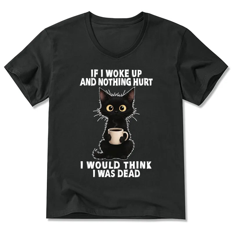 Kyoto-Lion Funny Cute Black Cat And Coffee Meme V-Neck Classic T-Shirt