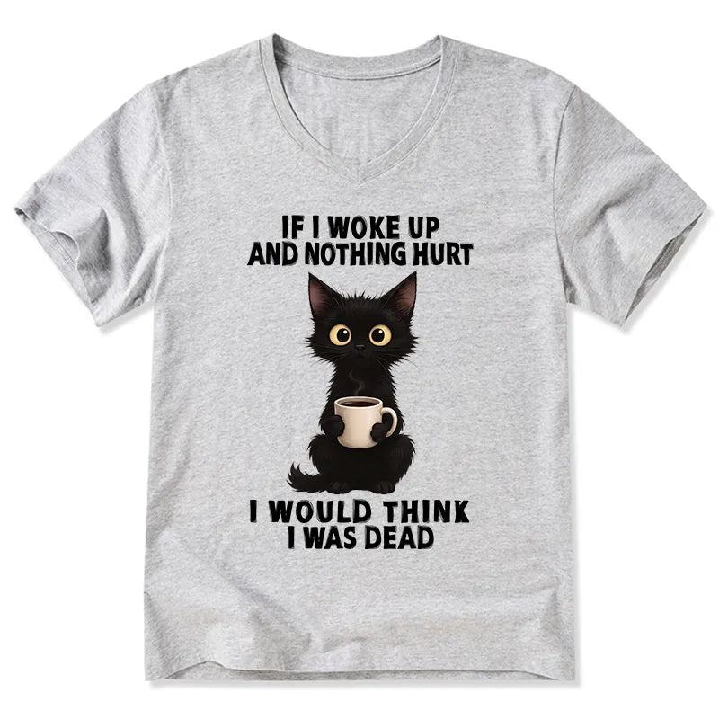 Kyoto-Lion Funny Cute Black Cat And Coffee Meme V-Neck Classic T-Shirt