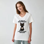 Kyoto-Lion Funny Cute Black Cat And Coffee Meme V-Neck Classic T-Shirt