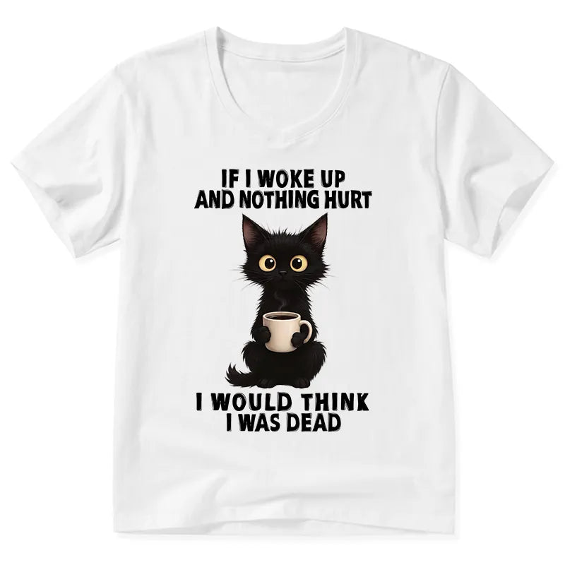 Kyoto-Lion Funny Cute Black Cat And Coffee Meme V-Neck Classic T-Shirt