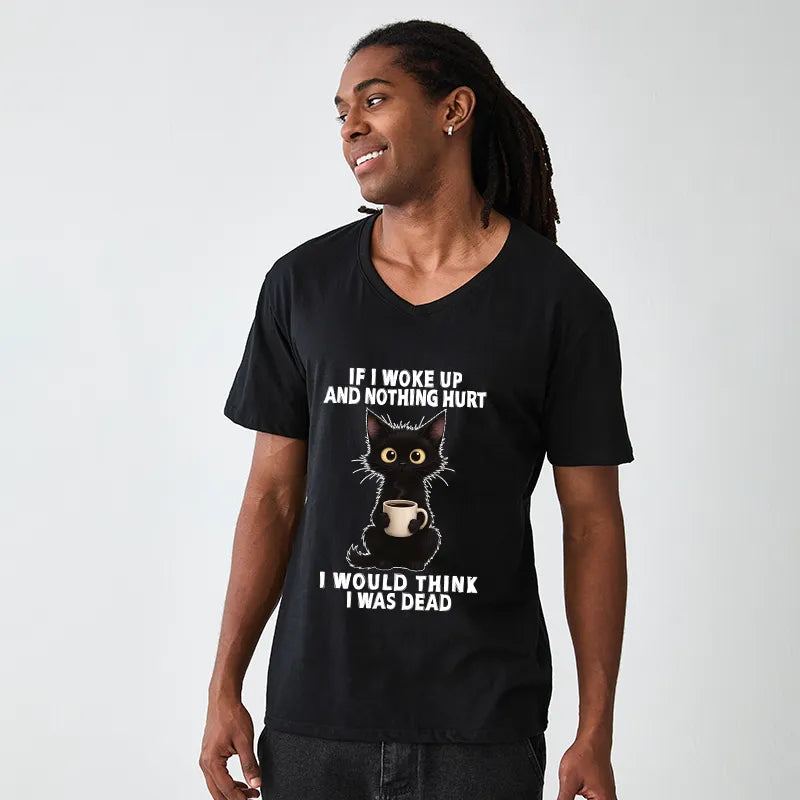 Kyoto-Lion Funny Cute Black Cat And Coffee Meme V-Neck Classic T-Shirt