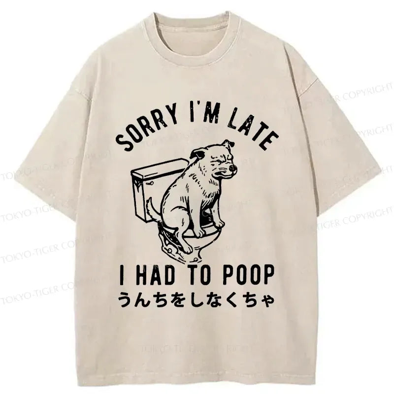 Kyoto-Lion Dog Pooping Funny Washed T-Shirt
