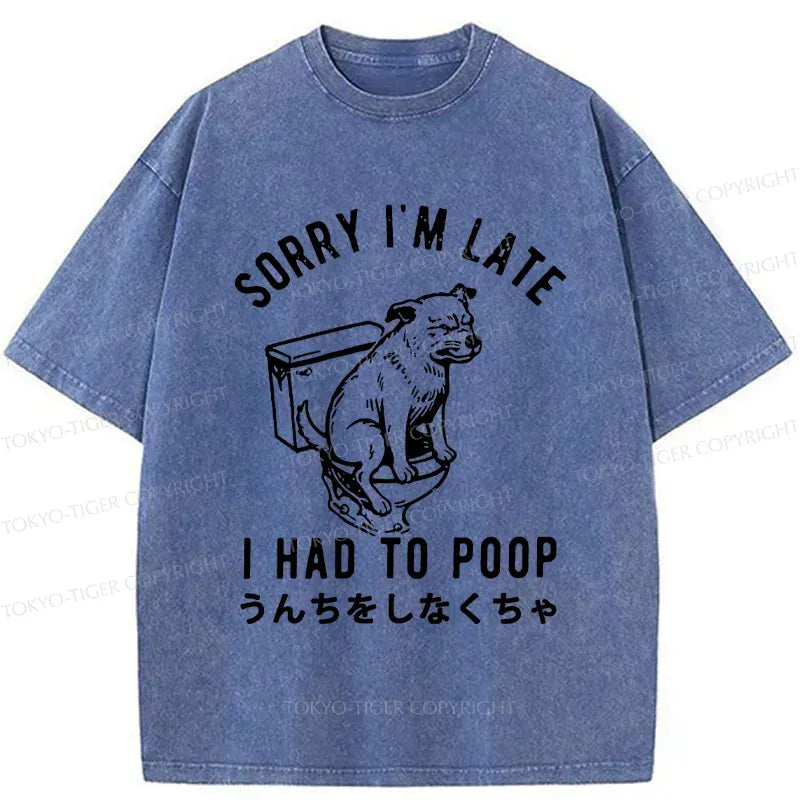 Kyoto-Lion Dog Pooping Funny Washed T-Shirt