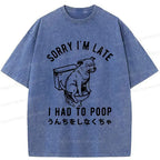 Kyoto-Lion Dog Pooping Funny Washed T-Shirt